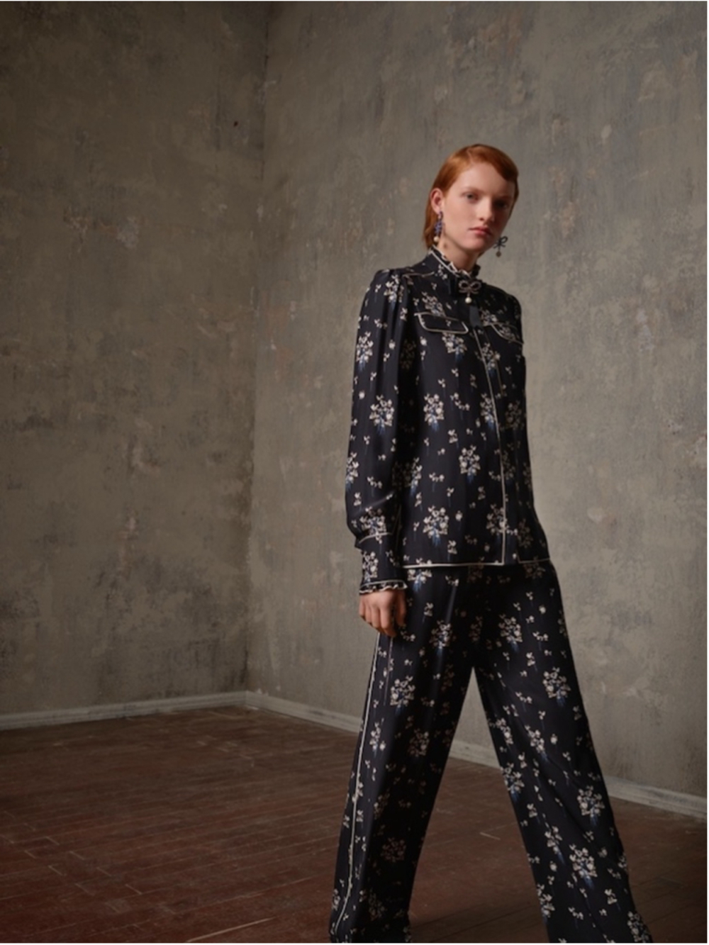 Women's Erdem x H&M Silk Floral Button Down Shirt, Size S, Black and White